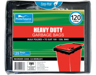 PrimeSource' 120L Heavy Duty Garbage Bags, Pack, Bulk Folded - Castaway