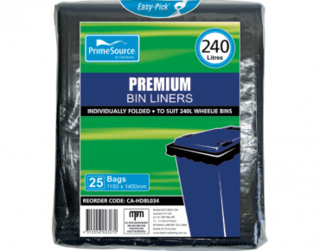 Easy-Pick' 240L Premium Wheelie Bin Liners, Individually Folded - Castaway