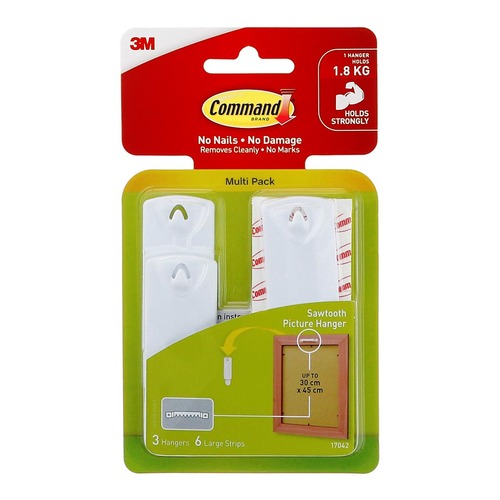 Command Sawtooth Picture Hanger 17042 White, Pack of 3
