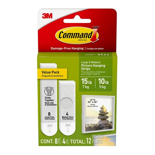 Command Picture Hanging Strips 17209-ES Medium Large, Pack of 12