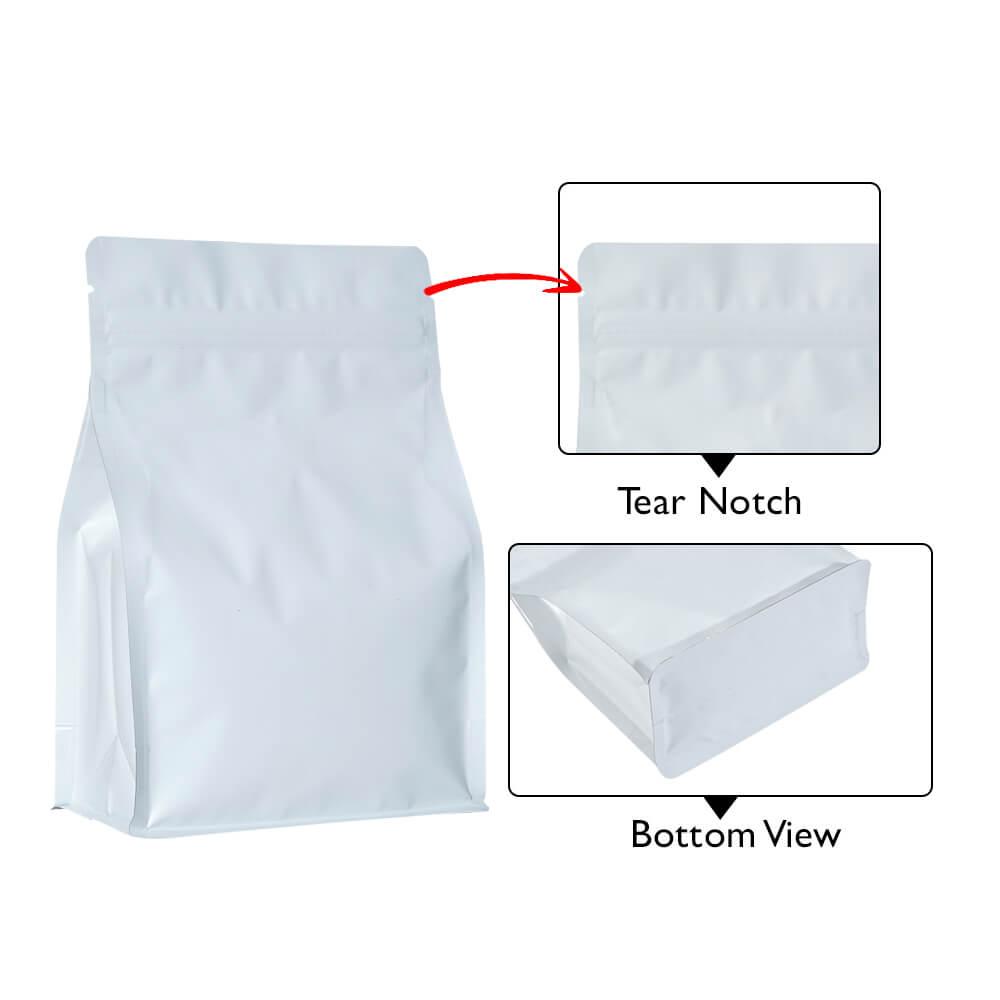 Flat Bottom Pouch - With Zipper No Valve MATT WHITE 1kg
