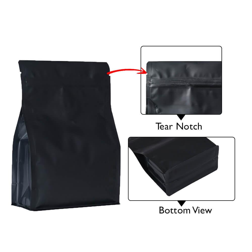 Flat Bottom Pouch - With Zipper & Valve MATT BLACK 500g