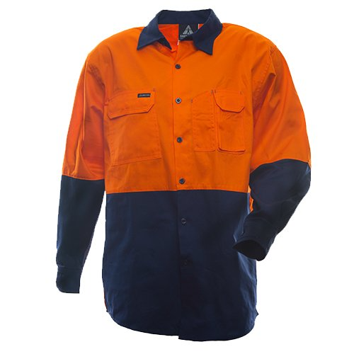 170 Gsm Cotton Shirt, Long Sleeve, Orange/Blue, D-Size 4Xl