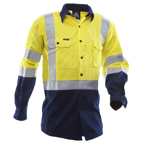 170 Gsm Cotton Shirt, Long Sleeve, Yellow/Blue, Dn-Size 2Xl