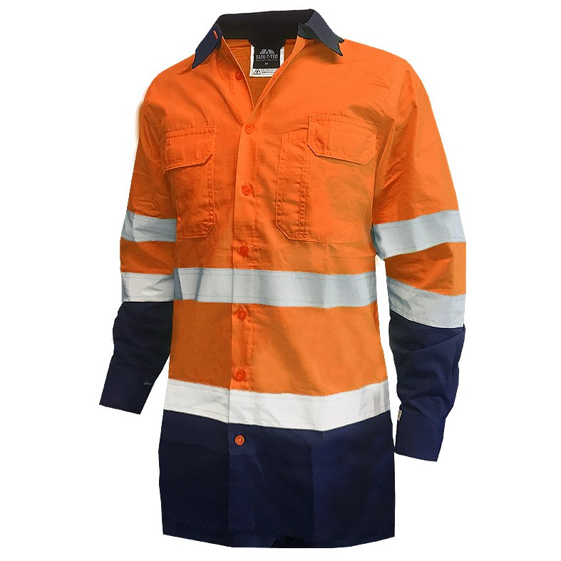 150Gsm Cotton Ripstop Shirt, Ls, Orange Blue, Dn-Size 8Xl